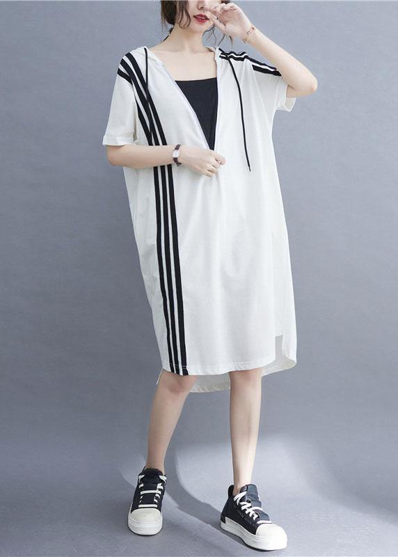 French Black Patchwork Striped low high design Ankle Dress Summer - Omychic