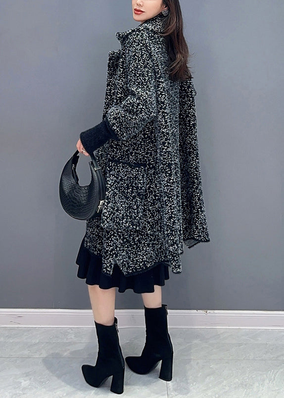 French Black Peter Pan Collar Pockets Mink Hair Knitted Coats Fall