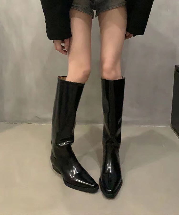 French Black Pointed Toe Autumn Winter Knight Boots