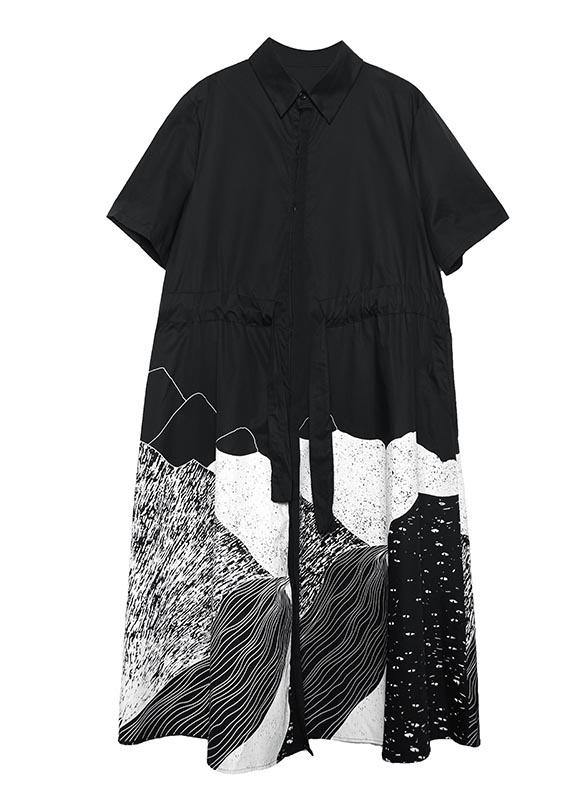 French Black Print tie waist Holiday Summer Dress - Omychic