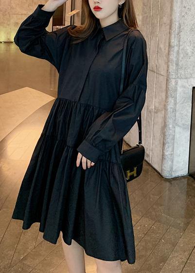 French Black Stand Collar Spring Robe Dresses - Omychic