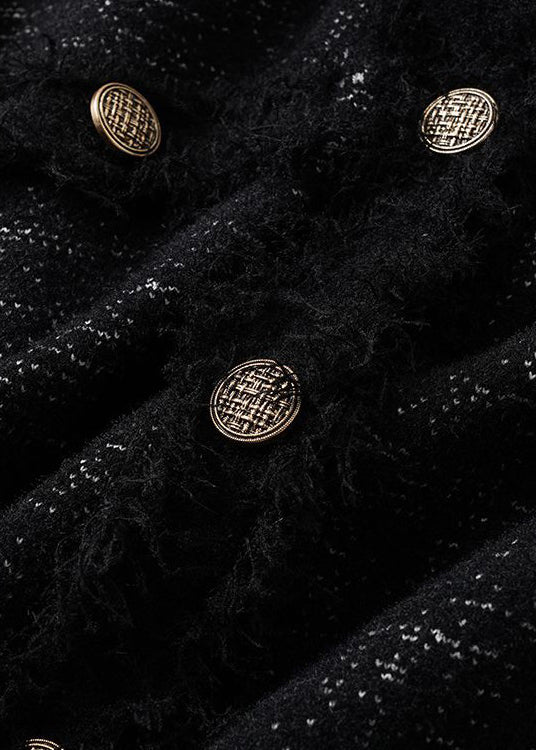 French Black Tasseled Button Patchwork Cotton Waistcoat Sleeveless