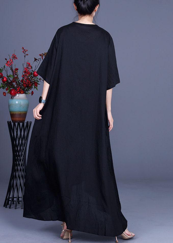 French Black V Neck asymmetrical design Dresses Summer - Omychic