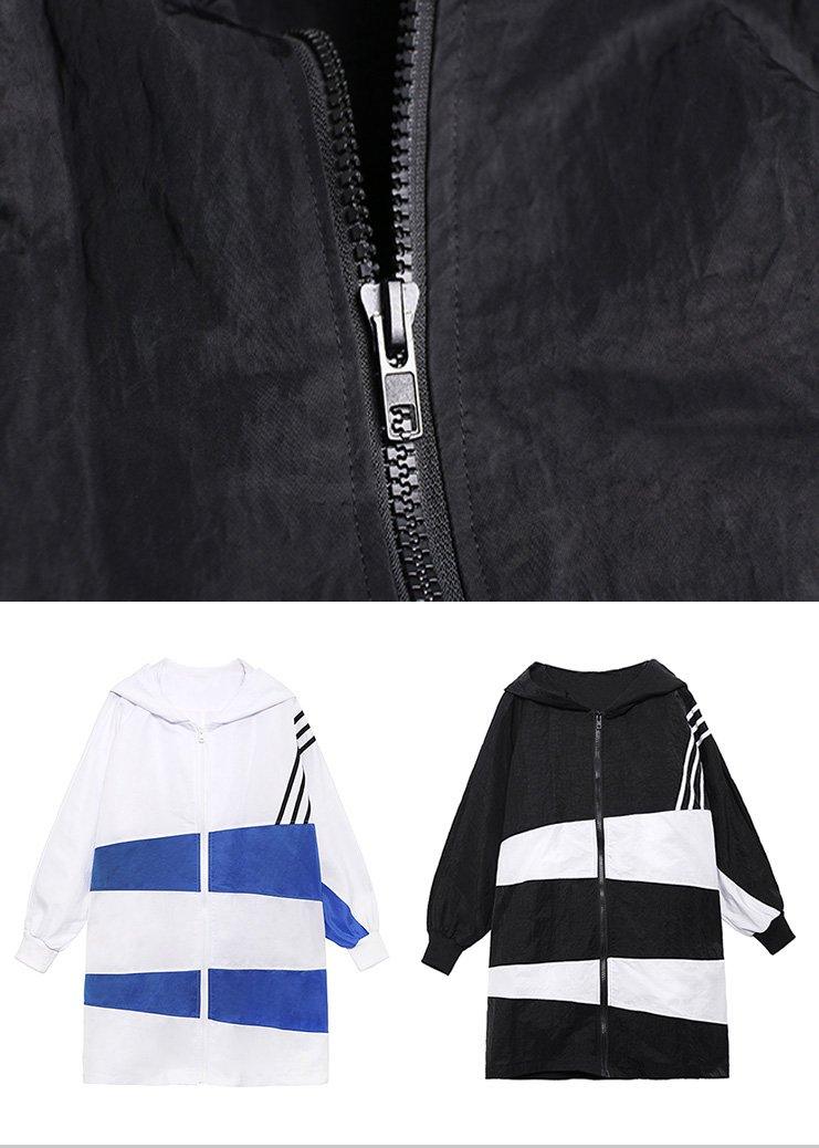 French Black White Cotton Cinched zippered Hoodies Outwear Spring - Omychic