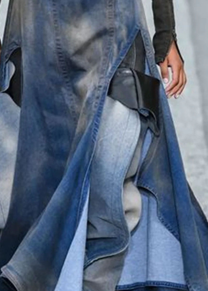 French Blue Asymmetrical Patchwork Denim Skirts Summer