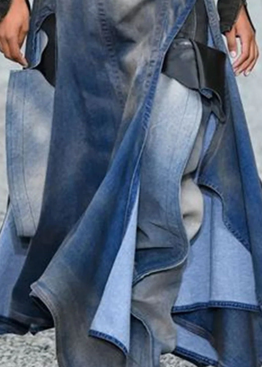 French Blue Asymmetrical Patchwork Denim Skirts Summer