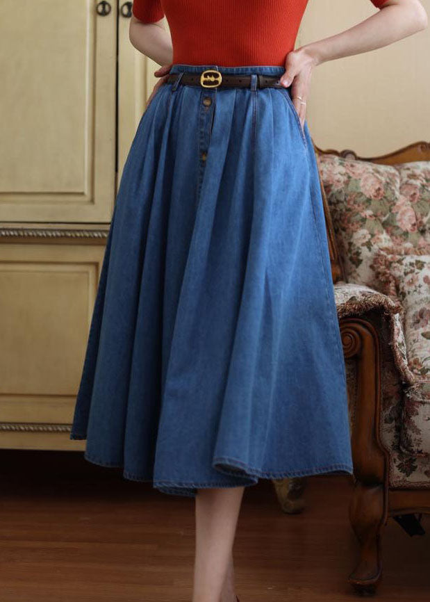 French Blue High Waist Exra Large Hem Cotton Denim Skirts Spring