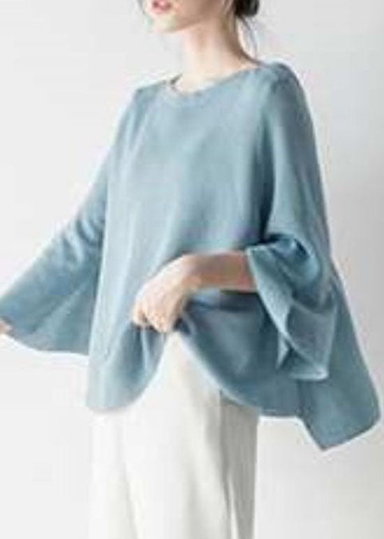 French Blue O Neck Patchwork Knit Top Spring