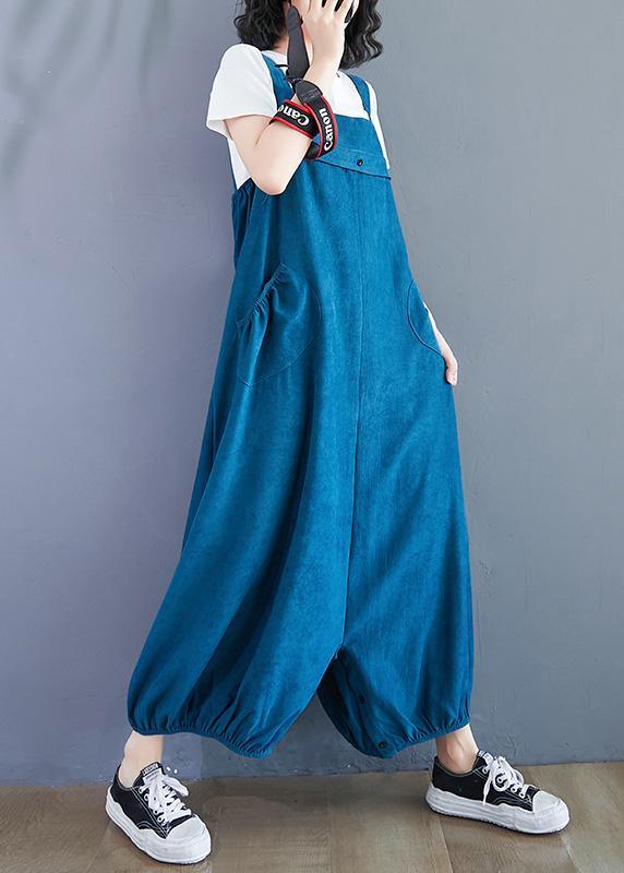 French Blue Oversized Spring Jumpsuit Pants Work Outfits Wide Leg Pants - Omychic
