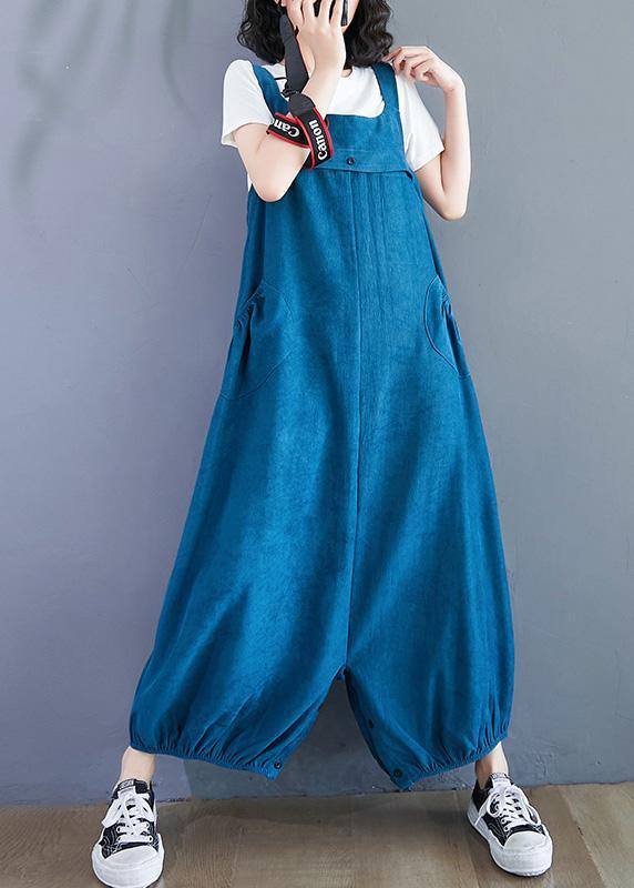 French Blue Oversized Spring Jumpsuit Pants Work Outfits Wide Leg Pants - Omychic