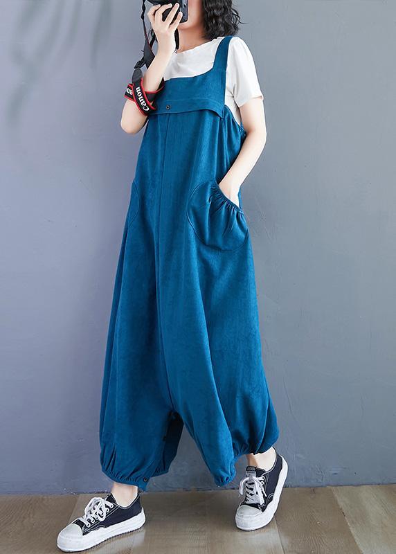 French Blue Oversized Spring Jumpsuit Pants Work Outfits Wide Leg Pants - Omychic