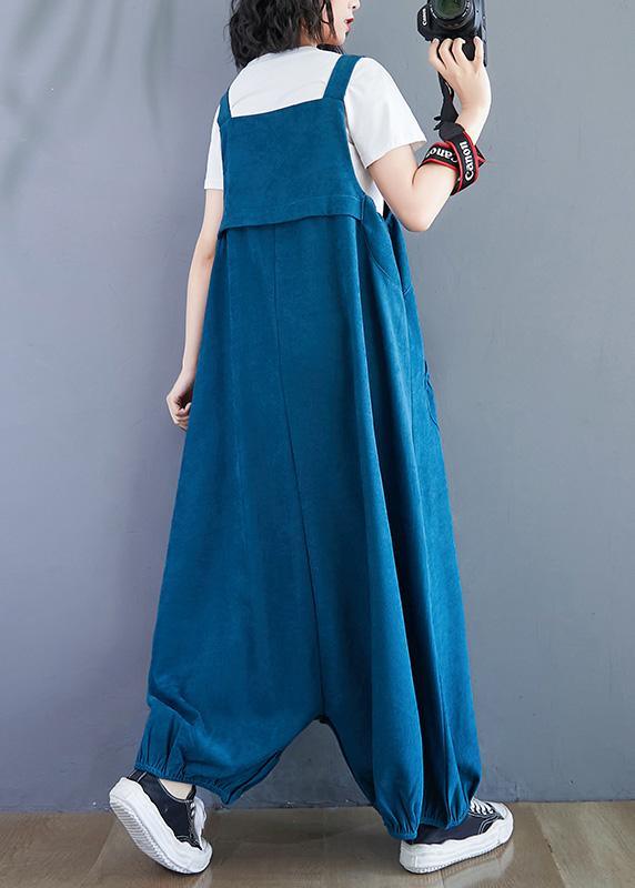 French Blue Oversized Spring Jumpsuit Pants Work Outfits Wide Leg Pants - Omychic