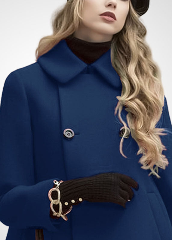 French Blue Peter Pan Collar Original Design Woolen Coats Cloak Sleeves