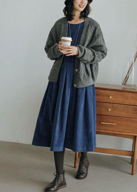 French Blue Pockets Button Patchwork Fall Denim Dresses - Omychic