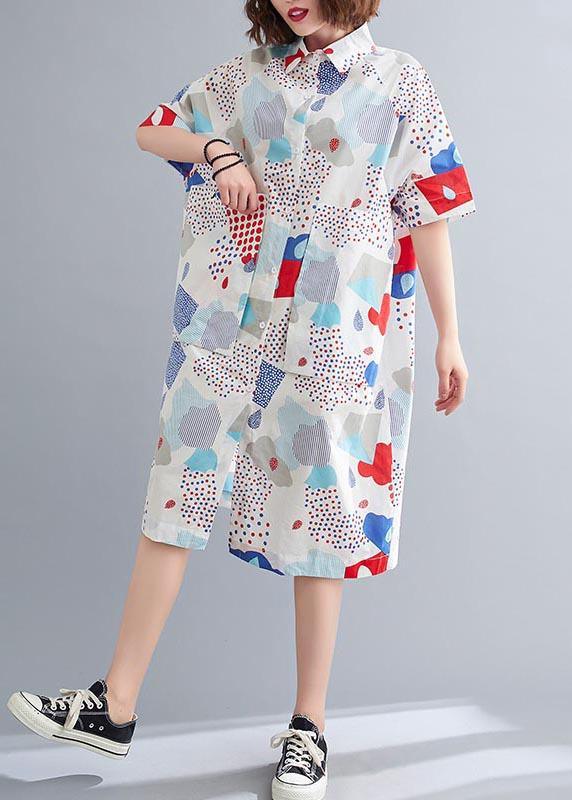 French Blue Print Cotton long shirts Summer Dress - Omychic