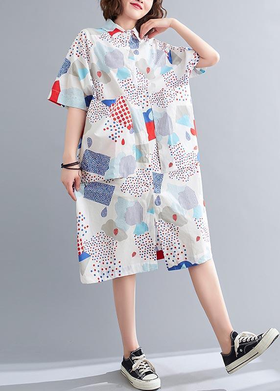 French Blue Print Cotton long shirts Summer Dress - Omychic