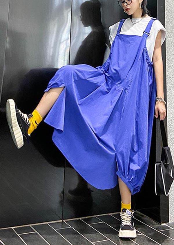 French Blue Slash neck Pockets Summer Dress - Omychic