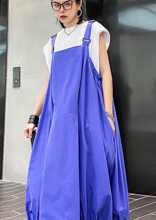French Blue Slash neck Pockets Summer Dress - Omychic