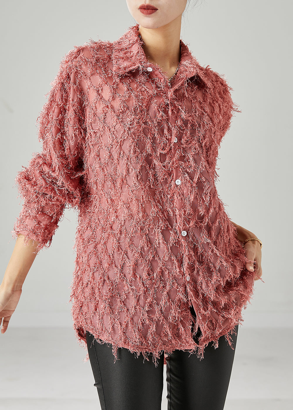 French Brick Red Tasseled Cotton Top Spring