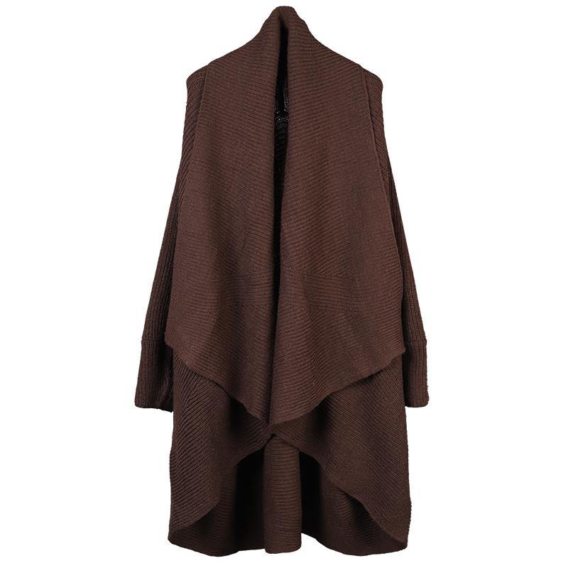 French Chocolate Bat Wing Sleeve Loose Asymmetrical Design Fall Long Sweater Coat - Omychic
