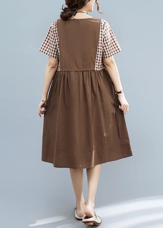 French Chocolate Patchwork Plaid  Maxi Summer Cotton Dress - Omychic