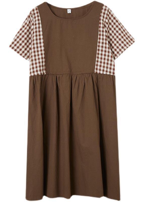 French Chocolate Patchwork Plaid  Maxi Summer Cotton Dress - Omychic