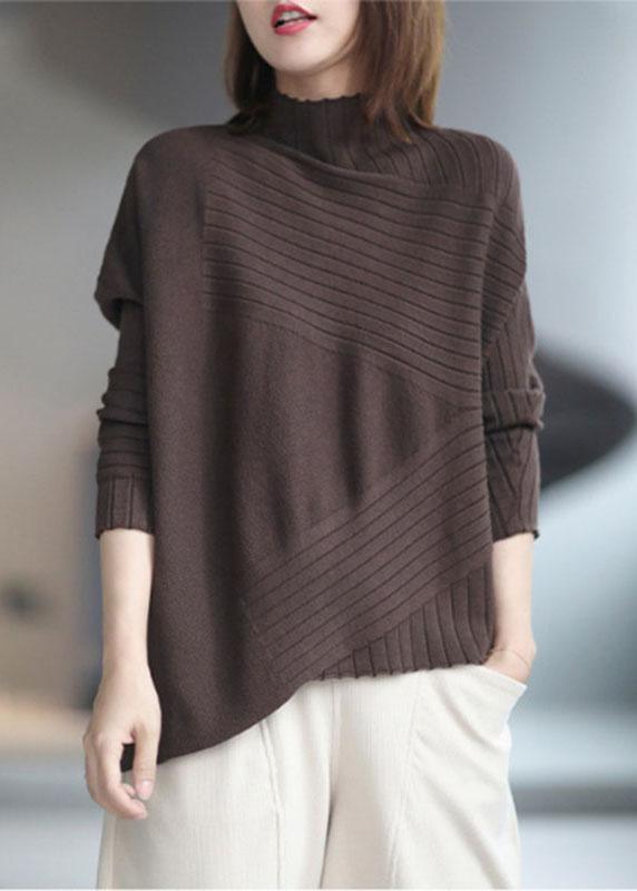 French Chocolate asymmetrical design Thick Fall Sweater - Omychic