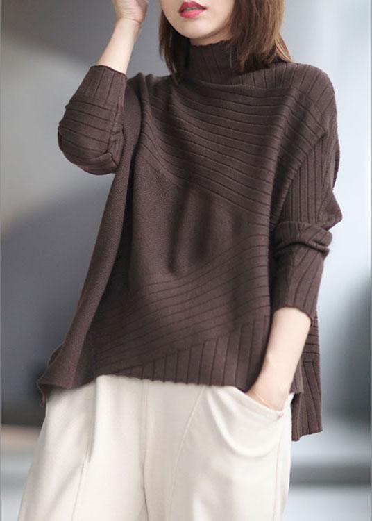 French Chocolate asymmetrical design Thick Fall Sweater - Omychic