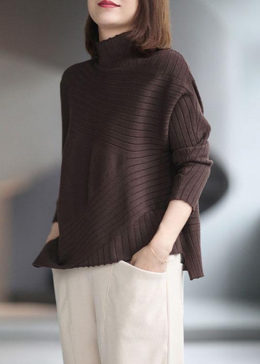 French Chocolate asymmetrical design Thick Fall Sweater - Omychic