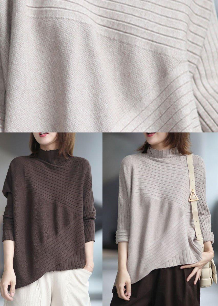 French Chocolate asymmetrical design Thick Fall Sweater - Omychic