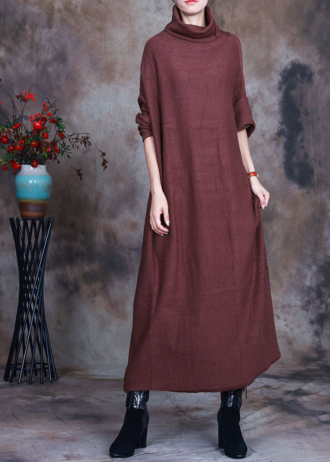 French Coffee Turtle Neck Knit Dresses Spring