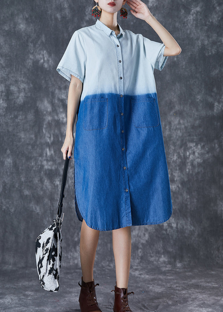 French Colorblock Oversized Patchwork Cotton Dress Summer - Omychic
