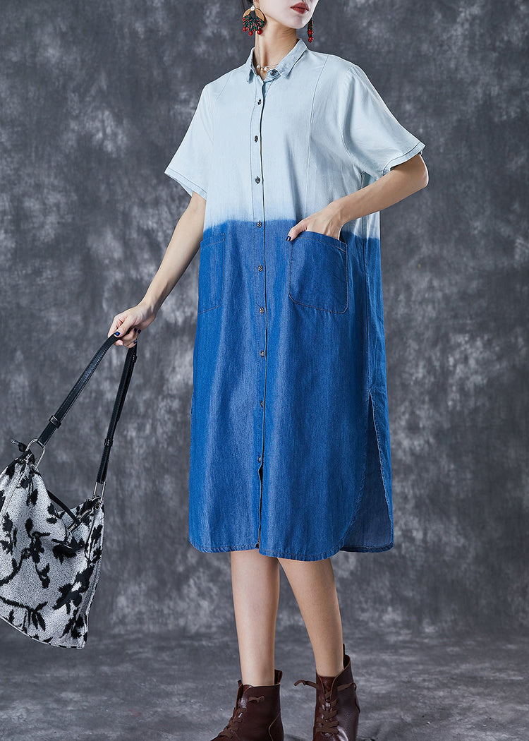 French Colorblock Oversized Patchwork Cotton Dress Summer - Omychic