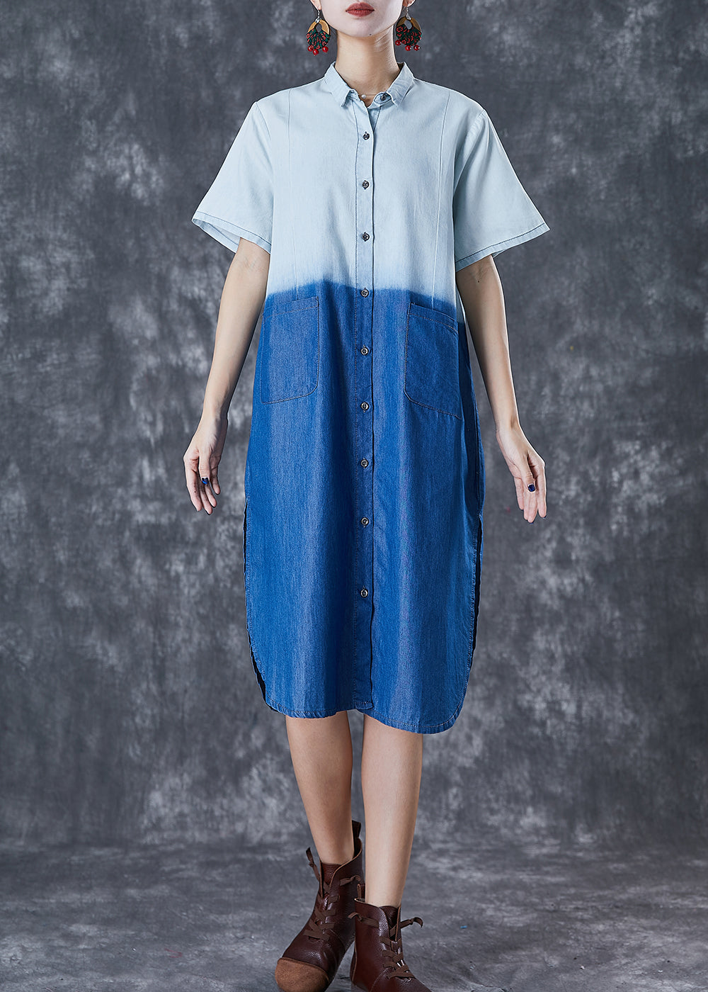 French Colorblock Oversized Patchwork Cotton Dress Summer - Omychic