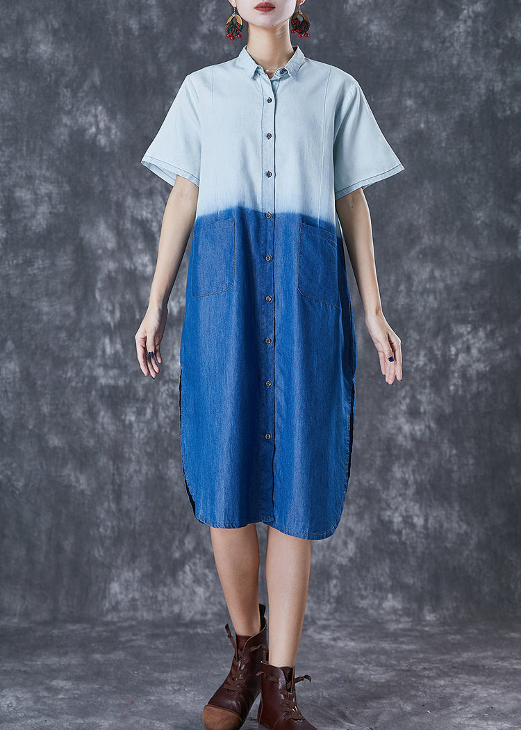 French Colorblock Oversized Patchwork Cotton Dress Summer - Omychic