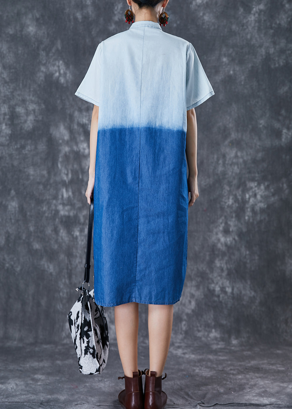 French Colorblock Oversized Patchwork Cotton Dress Summer - Omychic