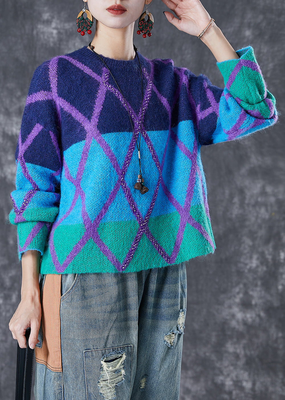 French Colorblock Oversized Thick Knit Sweaters Winter