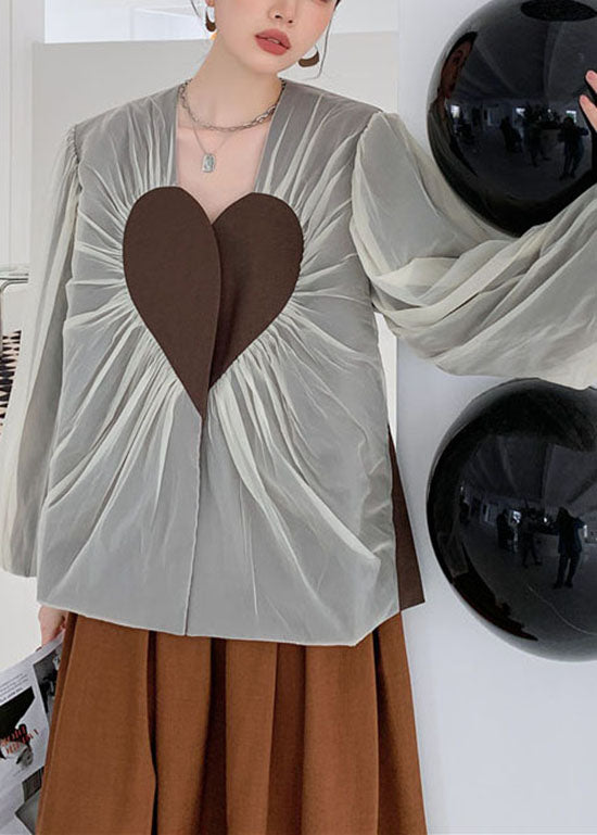 French Colorblock heart Patchwork Wrinkled Tulle Coats Spring