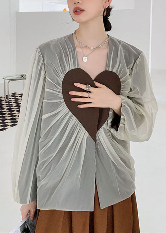 French Colorblock heart Patchwork Wrinkled Tulle Coats Spring