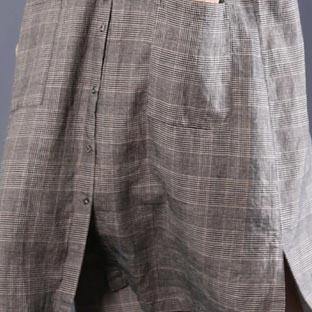 French Fine Plus Size - Polo Neck Plaid Cotton Linen Women Dress - Omychic