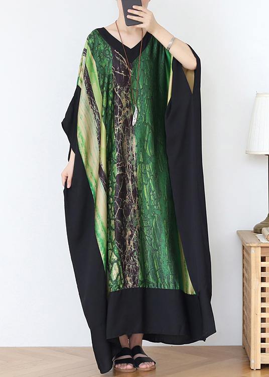 French Green Print Chiffon Patchwork Spring Dress - Omychic