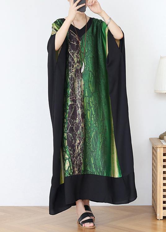 French Green Print Chiffon Patchwork Spring Dress - Omychic