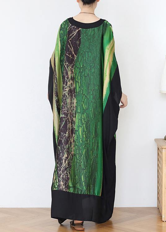 French Green Print Chiffon Patchwork Spring Dress - Omychic