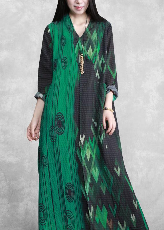 French Green Print Long Summer Dresses   ( Limited Stock) - Omychic