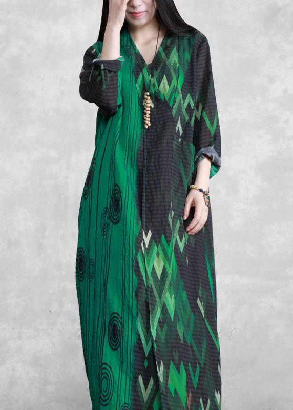 French Green Print Long Summer Dresses   ( Limited Stock) - Omychic