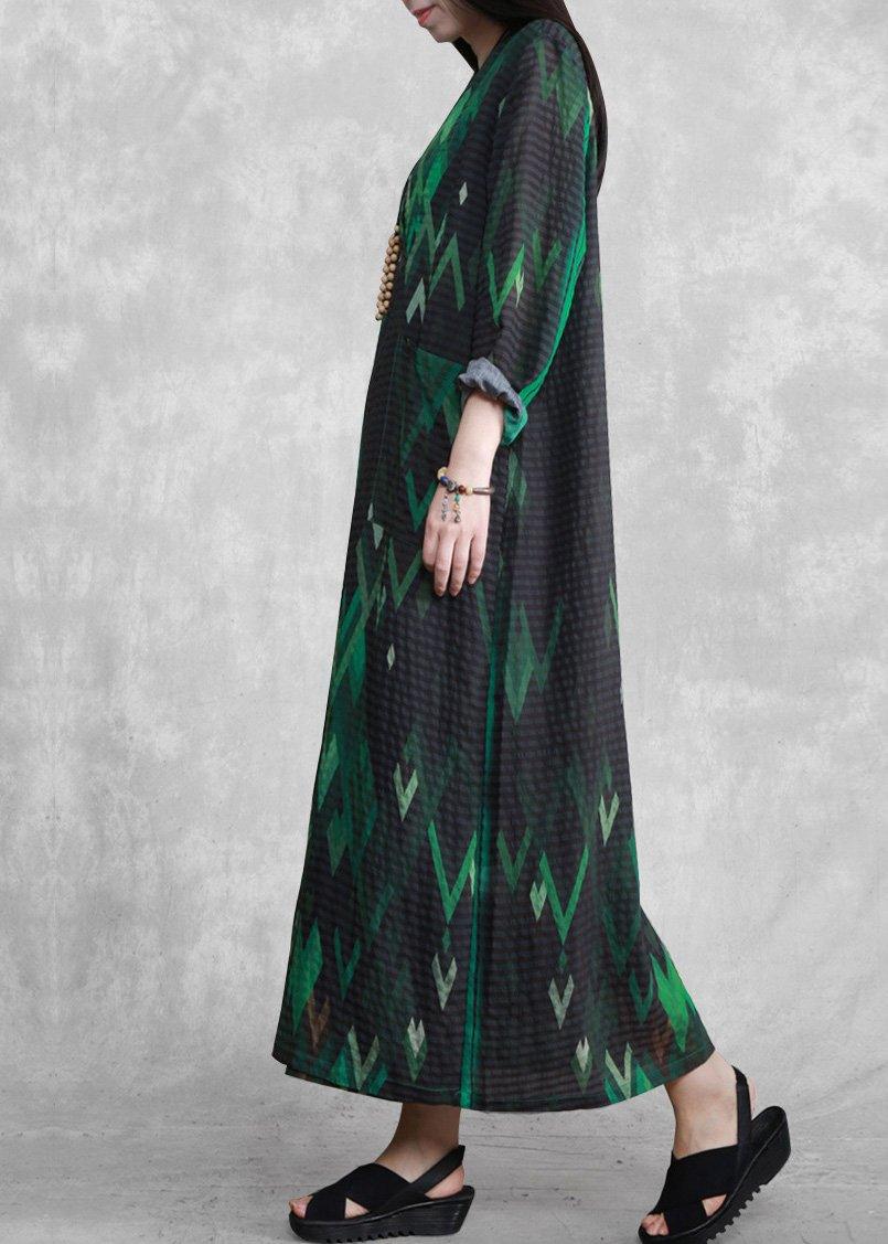 French Green Print Long Summer Dresses   ( Limited Stock) - Omychic