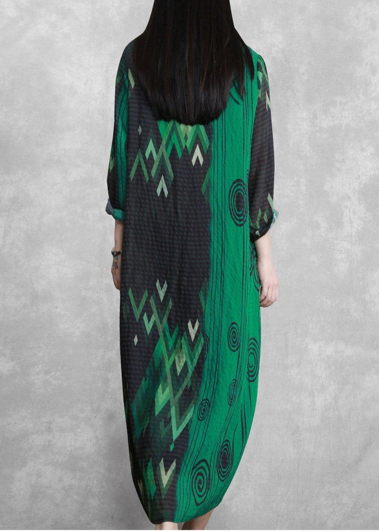 French Green Print Long Summer Dresses   ( Limited Stock) - Omychic