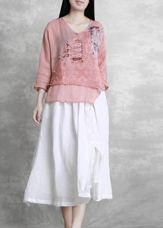 French Grey Elastic Waist Oriental Summer Linen Skirt - Omychic