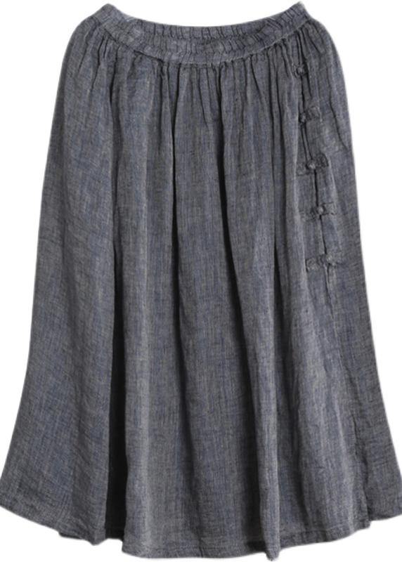 French Grey Elastic Waist Oriental Summer Linen Skirt - Omychic