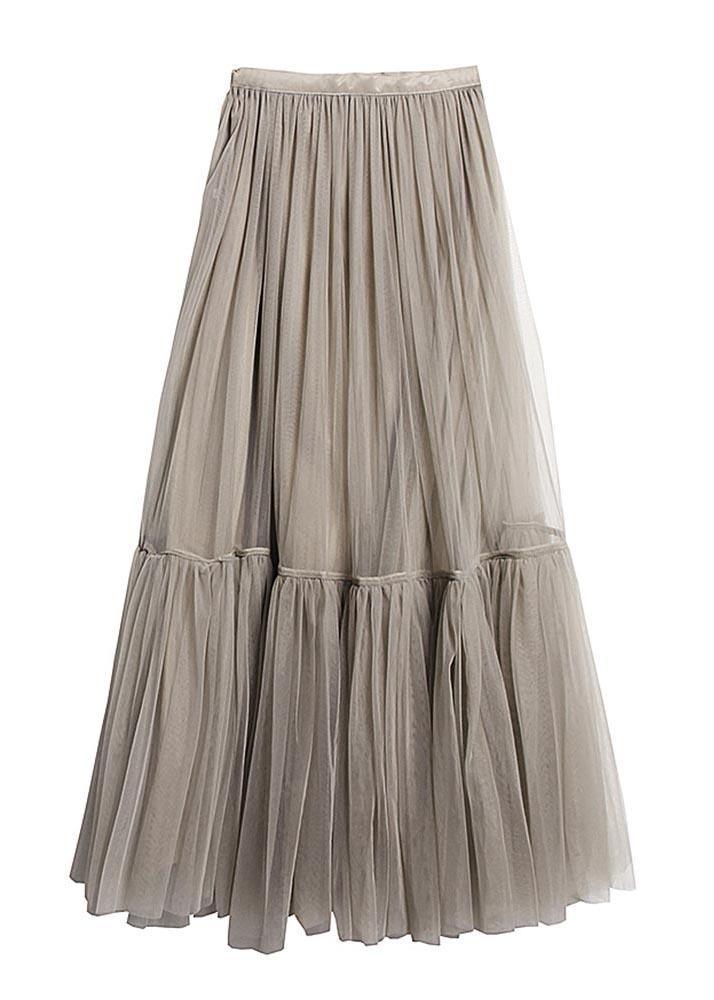 French Grey zippered Retro Mid Length Mesh Skirt - Omychic